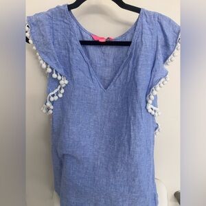 Lilly Pulitzer Blue Pom-Pom Trim Women's Top